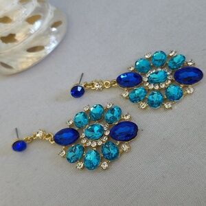 Statement Earrings Turquoise and Royal Blue Crystal Stones